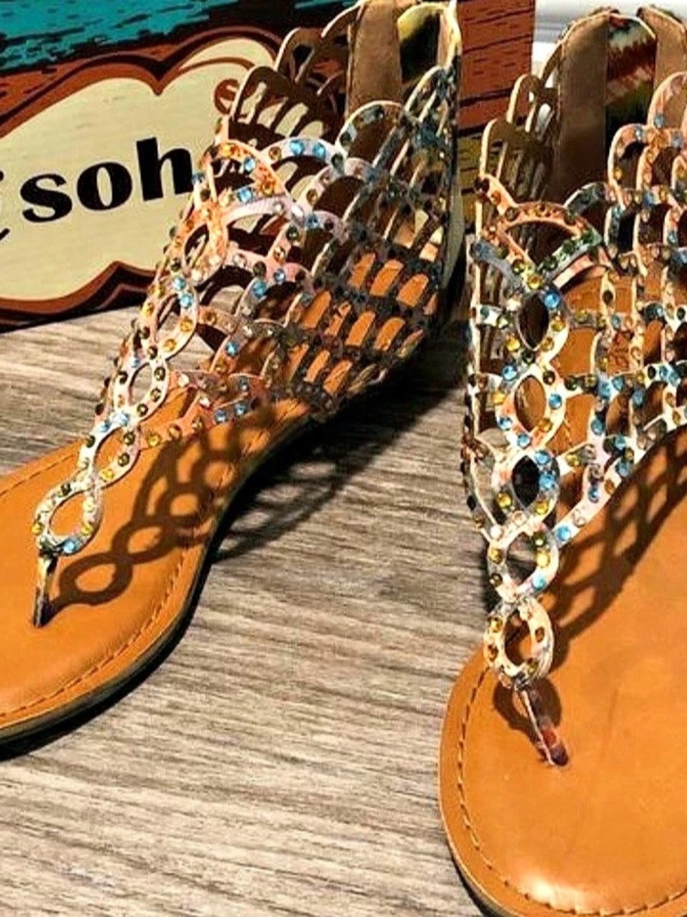 Zigi Soho Mariane Multicolor Rhinestone Cutout Flat Sandal